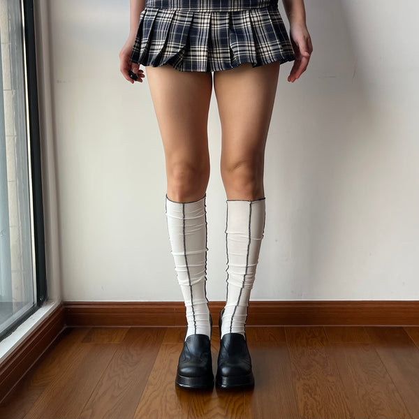 White Stripe Cotton Knee High Socks