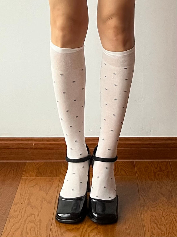 White Polka Dots 240N Modal Knee High Socks