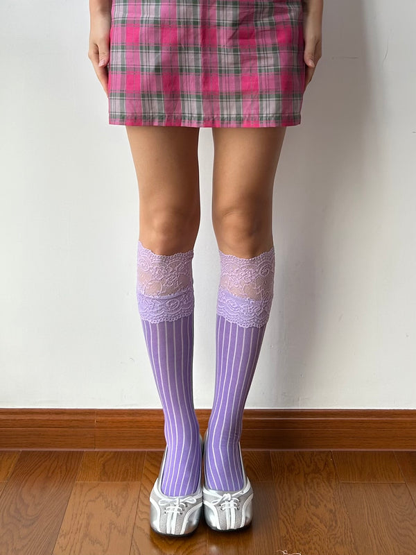 Purple Lace Edge Knee High Socks