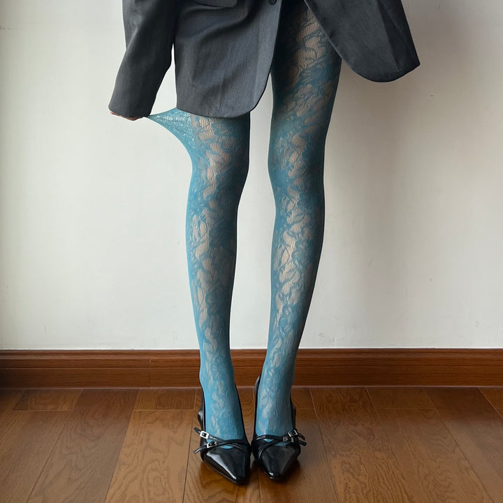 Lake Blue Floral Pattern Fishnet Tights Moody MuMu lake-blue-floral-pattern-fishnet-tights-moody-mumu