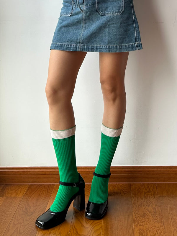 Green Contrasting Crew Socks