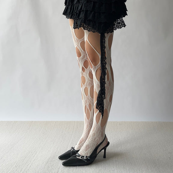 White Ripped Fishnet Tights – Moody MuMu