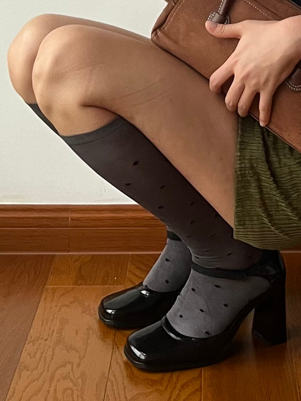 Smokey Grey Polka Dots 240N Modal Knee High Socks