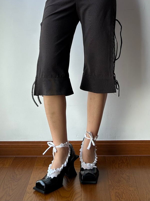 White Ballet Inspired Lace Up Socks