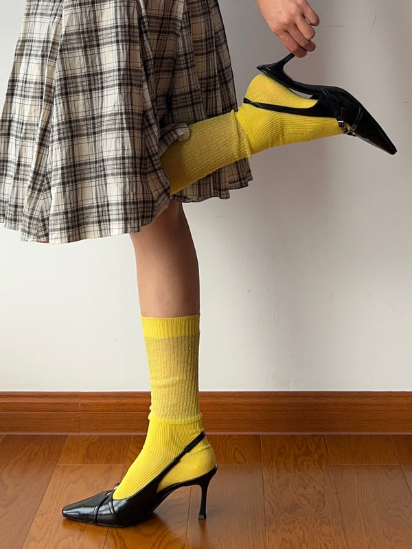 Yellow Shimmery Knee High Socks