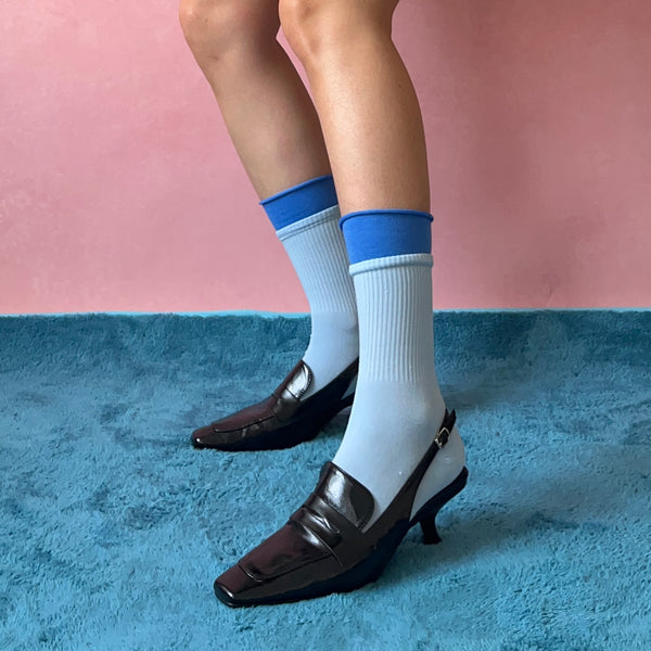 Blue Stitch Cotton Crew Socks