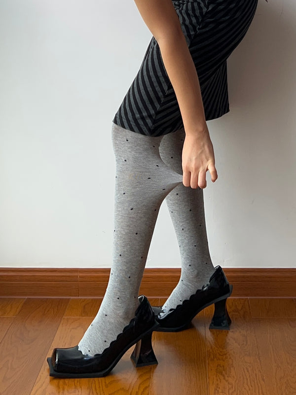 Grey Polka Dots Cotton Tights