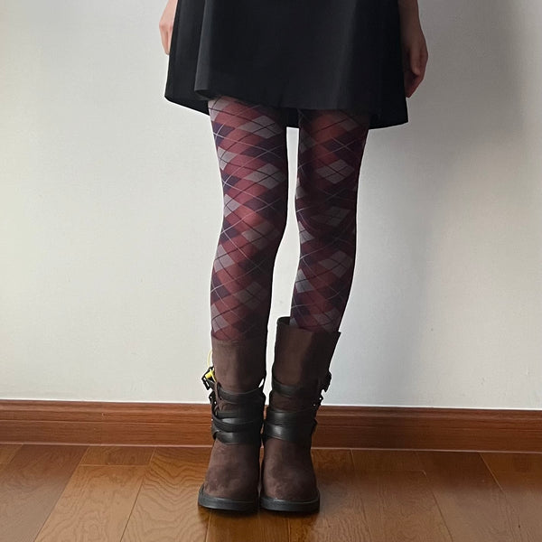 Vintage Style Check Pattern 80D Velvet Tights