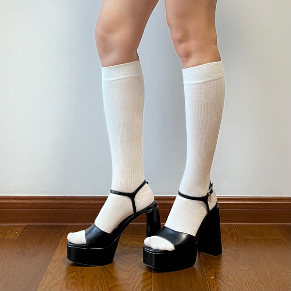 White Wool Blend Knee High Socks