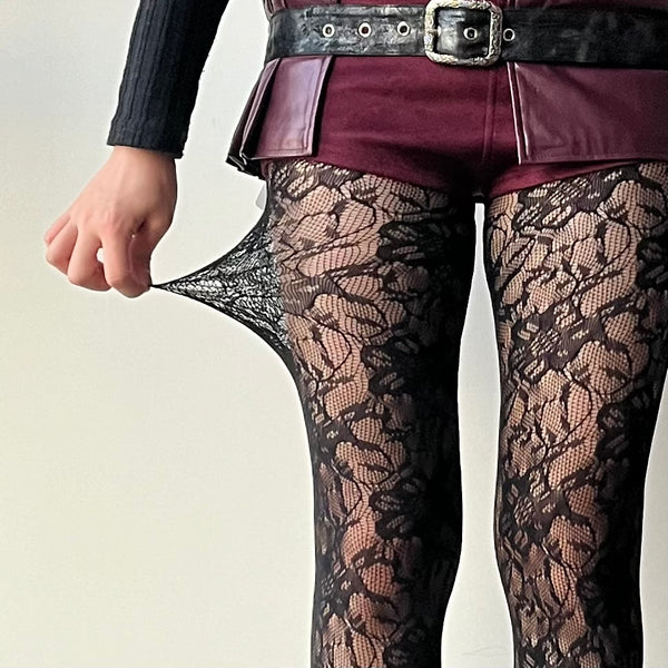 Black Floral Pattern Fishnet Tights