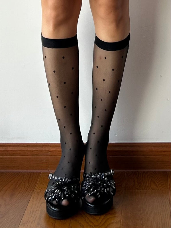 Black Polka Dots Sheer Knee High Socks