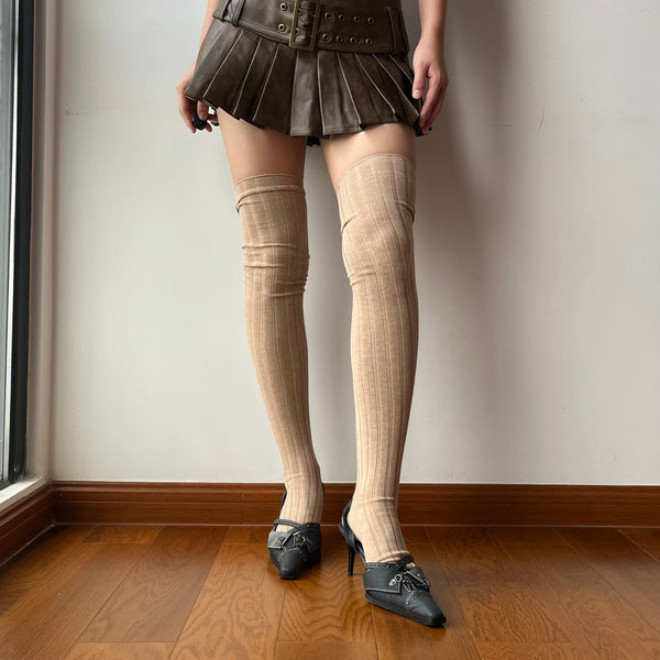 Khaki Wool Blend Over the Knee Socks