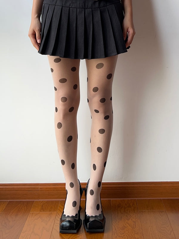 White Polka Dots Print Sheer Tights