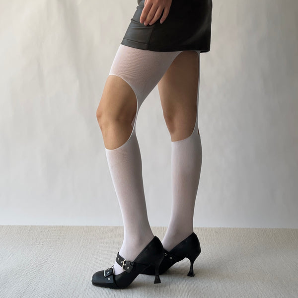 White Cut Out Fishnet Tights