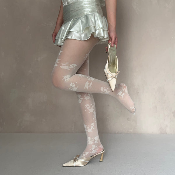 White Rose Pattern Sheer Tights