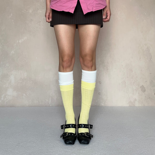 Yellow Stitch Cotton Knee High Socks