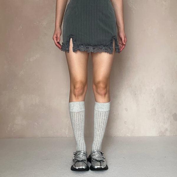 Grey Cotton Knee High Socks