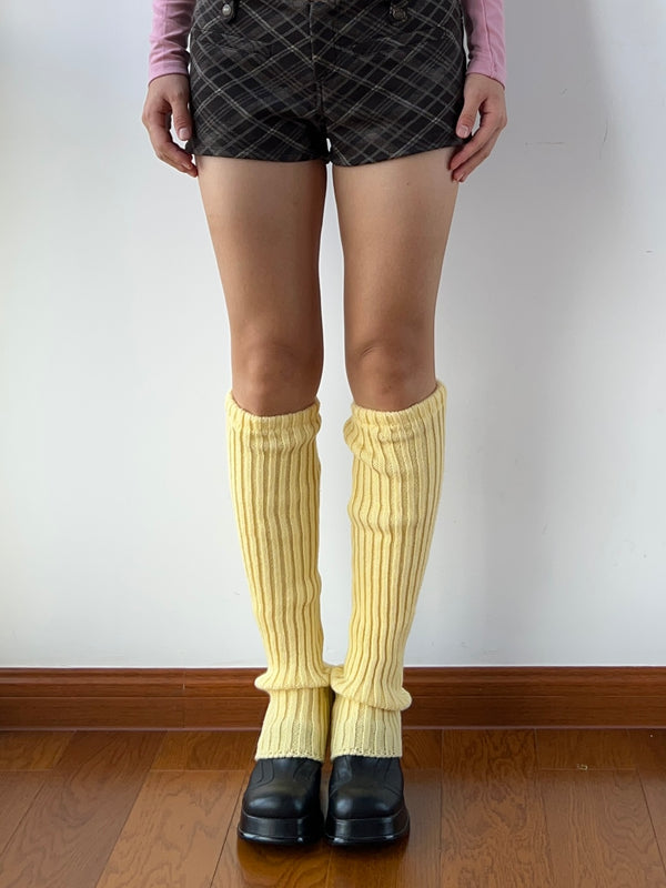 Creamy Yellow Long Knitted Leg Warmers