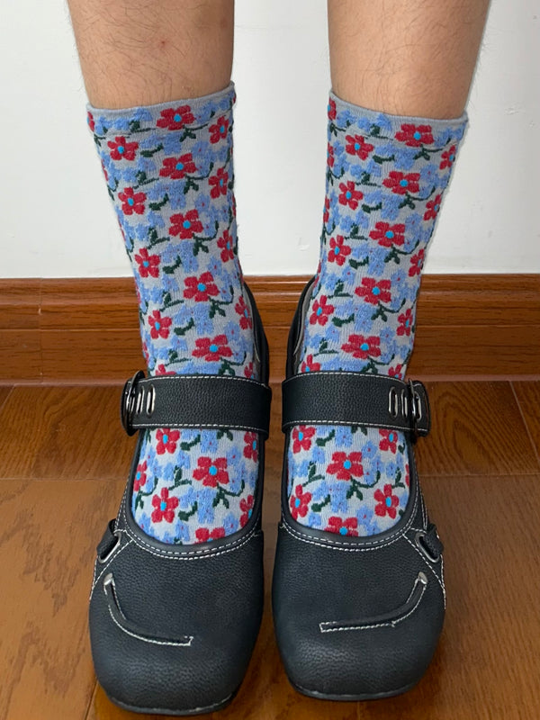 Floral PatternTextured Crew Socks