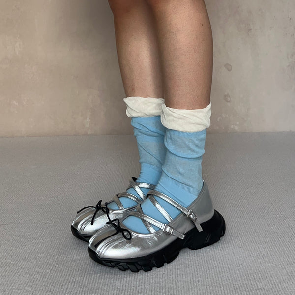 Blue Ruffle Cotton Crew Socks