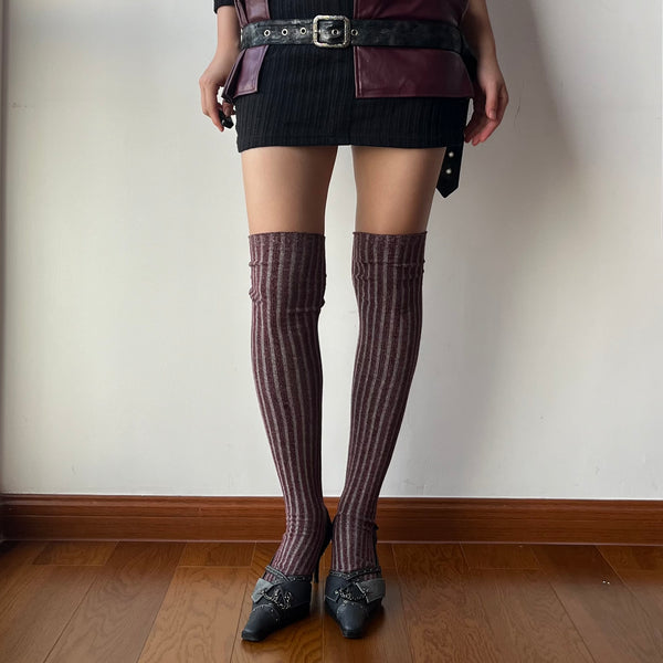 Red Stripe Over the Knee Socks