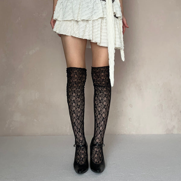 Black Lace Over the Knee Socks