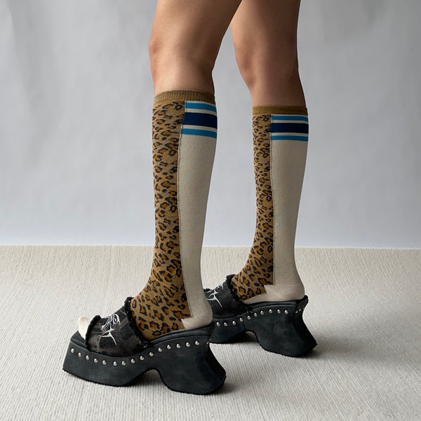 Leopard Pattern Cotton Knee High Socks