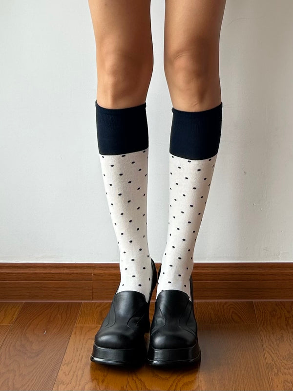 White Polka Dots Knee High Socks