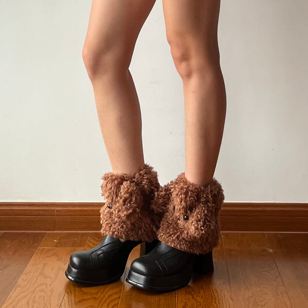 Brown Fluffy Puppy Leg Warmers