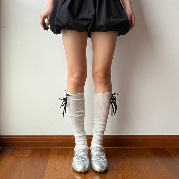 Silver Bow Deco Metallic Knee High Socks