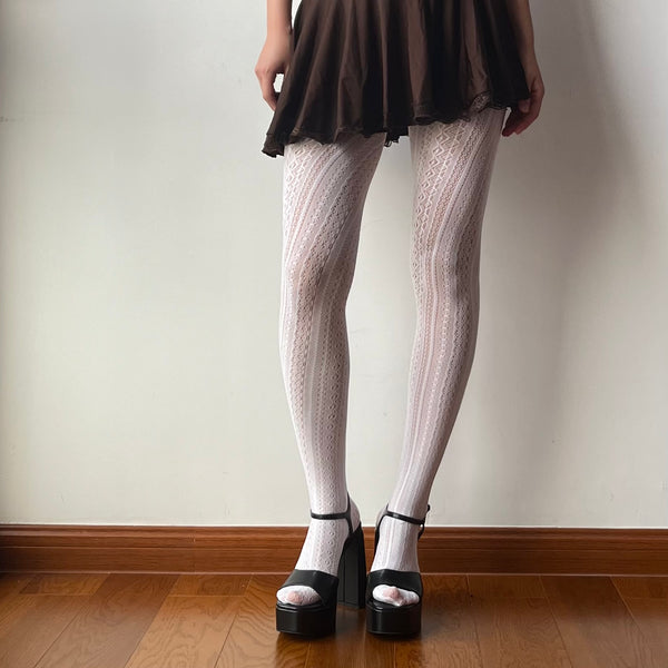 White Fishnet Tights for tall and plus size