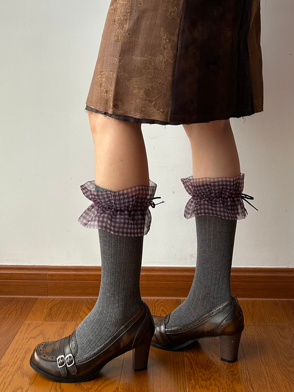 Grey Ruffle Crew Socks