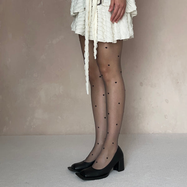 Black Heart Pattern Sheer Tights