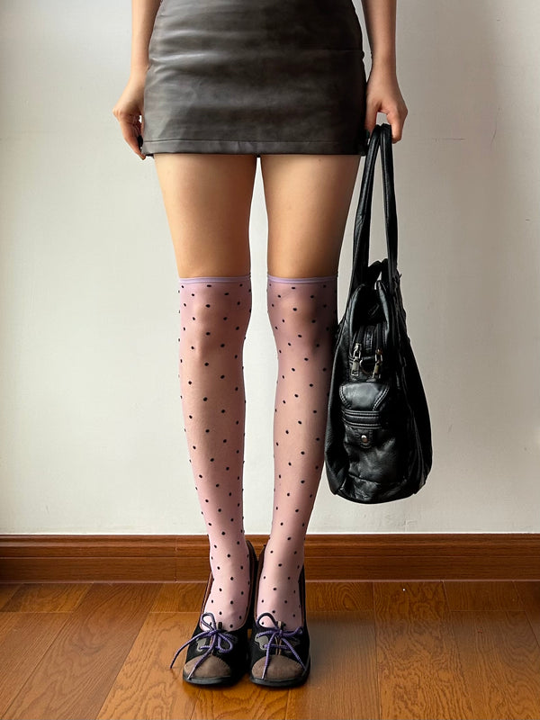 Purple Polka Dots Sheer Over the Knee Socks