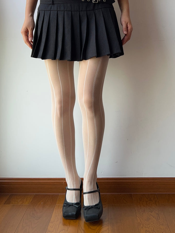 Cream Stripe Pattern Sheer Tights – Moody MuMu