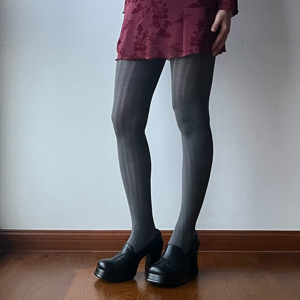 Grey Heart Pattern Textured Tights