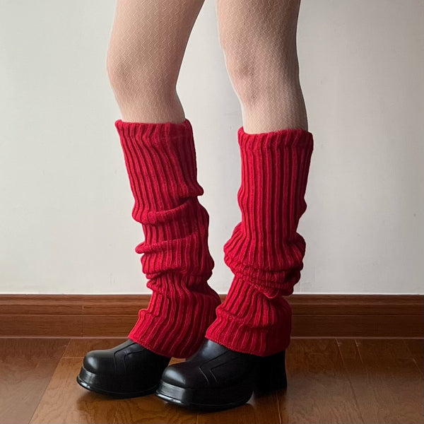 Red Long Knitted Leg Warmers