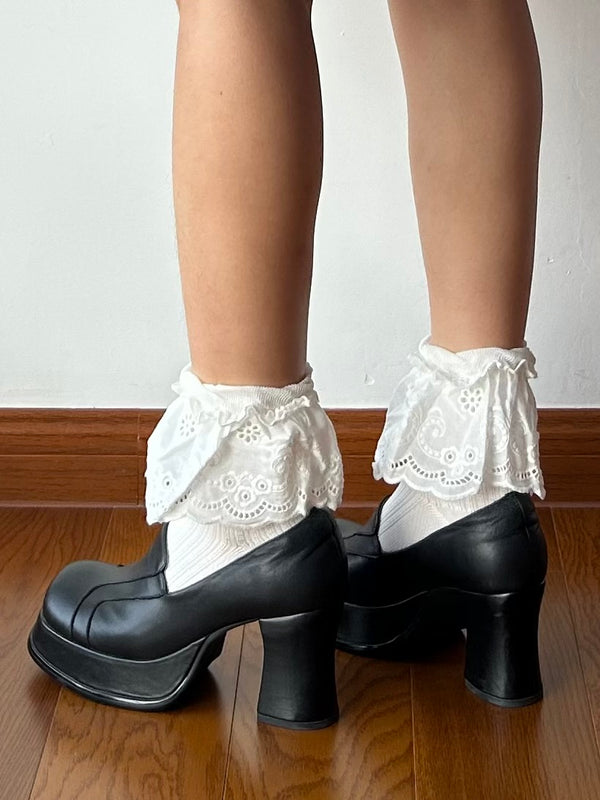 White Lace Cotton Crew Socks