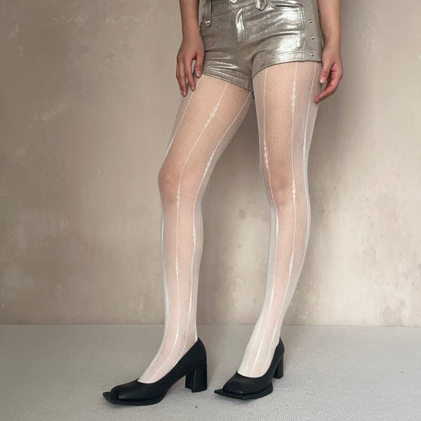 White Stripe Fishnet Tights