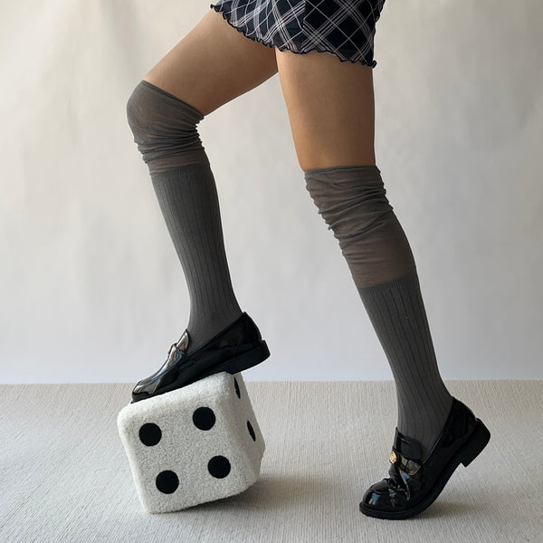 Grey Cotton Over the Knee Socks