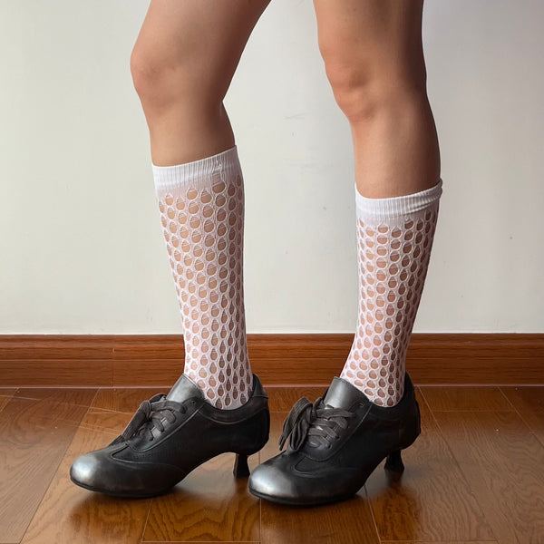 White Hollow Out Knee High Socks