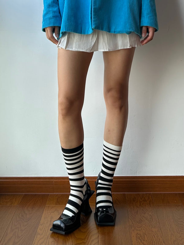 Asymmetrical Stripe Cotton Crew Socks
