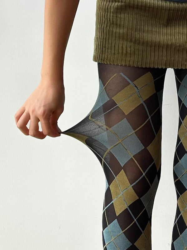 Vintage Style Check Pattern Tights