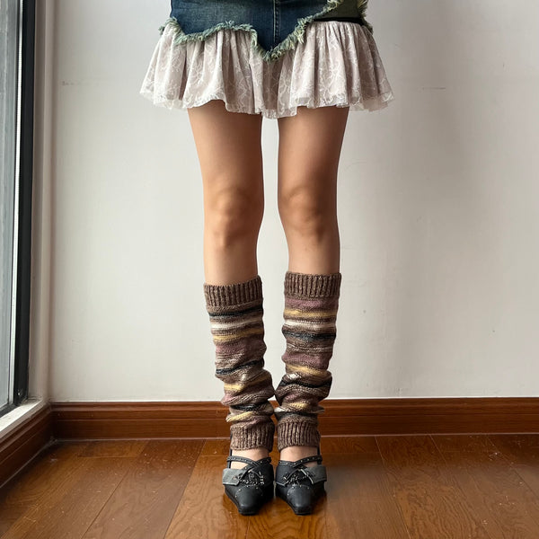 Brown Stripe Knitted Leg Warmers