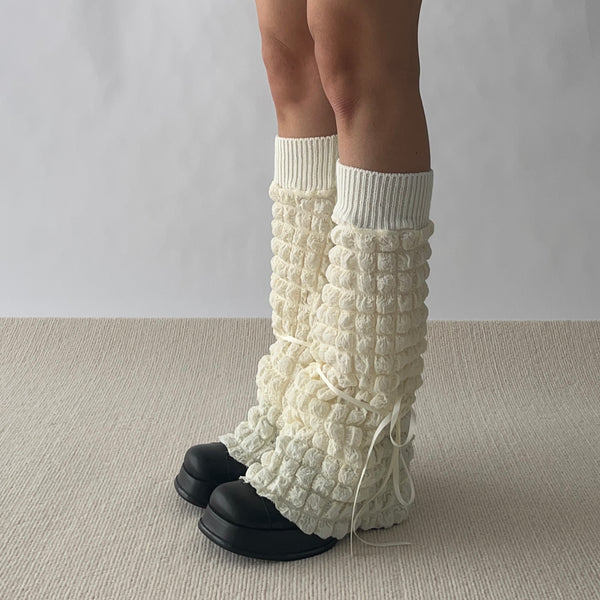 Cream Textured Leg Warmers