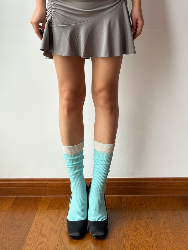 Blue Contrasting Crew Socks