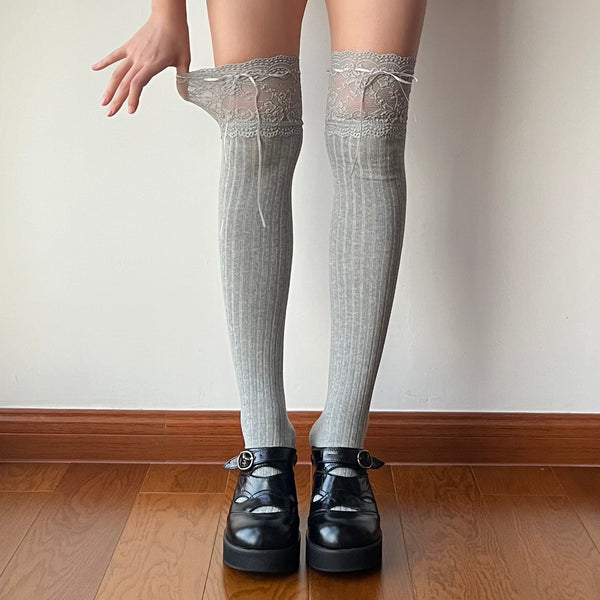 Grey Lace Over the Knee Socks