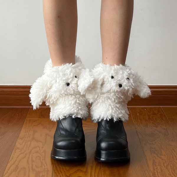 White Fluffy Puppy Leg Warmers