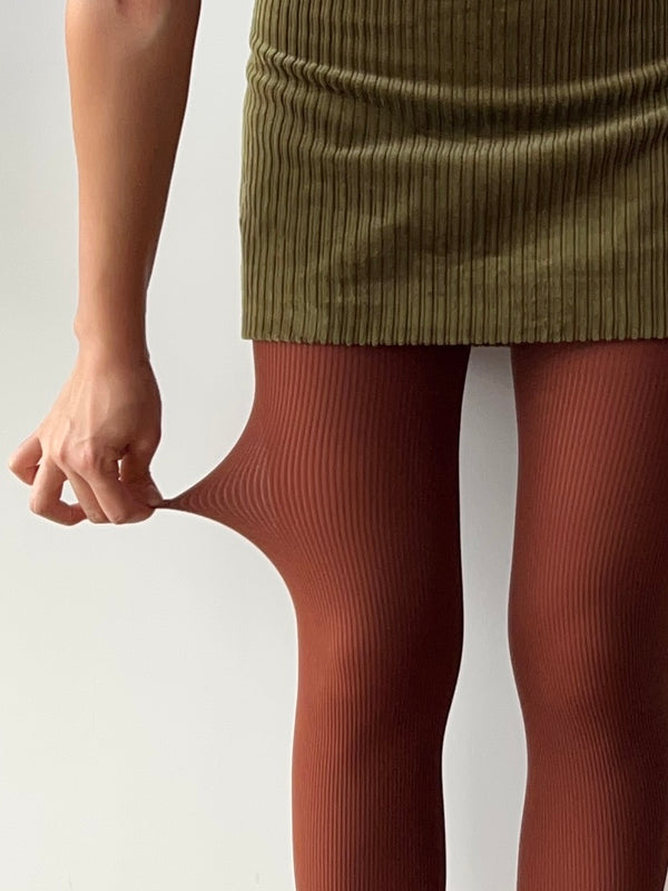 Brown Ribbed Tights
