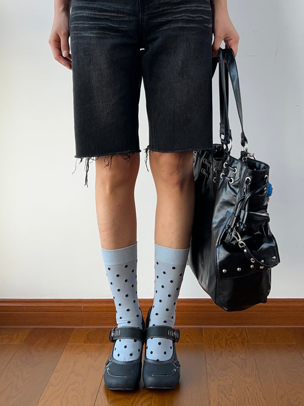 Dusty Blue Polka Dots Mid-calf Socks
